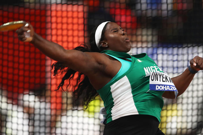 Chioma Onyekwere of Nigeria, shown competing in the Women's Discus qualification of the World Athletics Championships Doha 2019 in Qatar, was one of 10 Nigerians disqualified from the Tokyo Games.