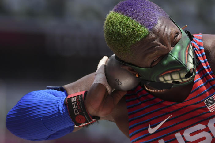 U.S. shot putter Raven Saunders competes in the final at the Summer Olympics on Sunday in Tokyo.