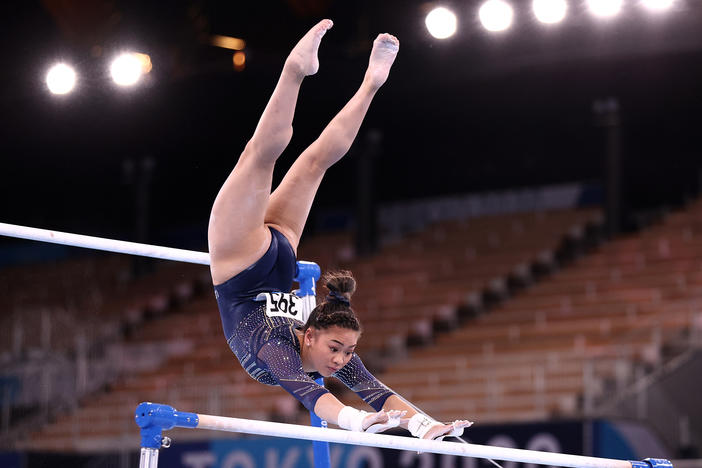 U.S. gymnast Sunisa Lee competes in the women's uneven bars final on Sunday at the Olympic Games in Tokyo.