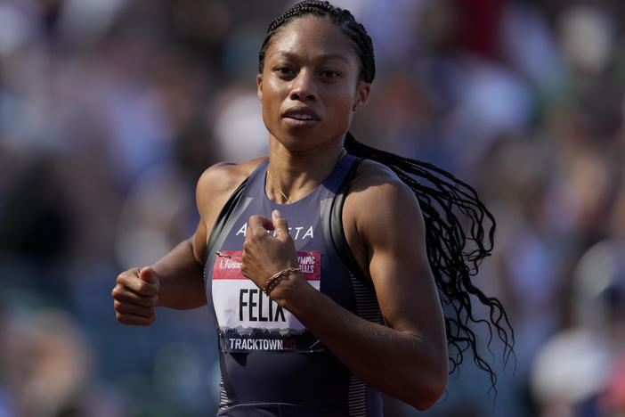 U.S. star sprinter Allyson Felix, shown here in June during U.S. Olympic Track and Field Trials, is competing this week at the Tokyo Olympics.