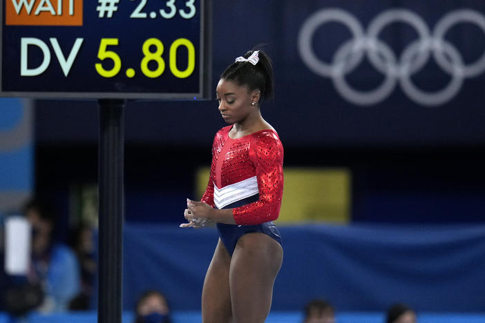 U.S. gymnastics star Simone Biles, shown here last week, will compete in the balance beam final at the Tokyo Games on Tuesday.