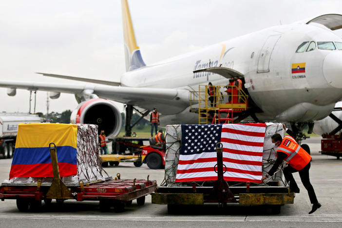 Containers of Moderna vaccines donated by the U.S. arrived in Bogota, Colombia, on July 25.