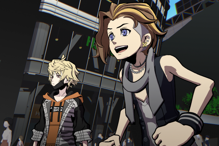 Buddies Rindo and Fret fight for their lives on the streets of a strange alternate Tokyo in <em>NEO: The World Ends With You</em>