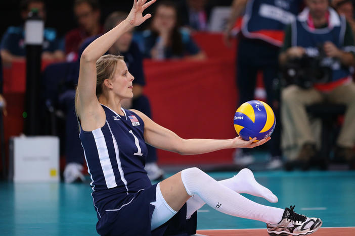 Lora Webster of The United States plays a shot during the Women's Sitting Volleyball final Gold Medal match at the London 2012 Paralympic Games. She'll be competing in Tokyo this year.