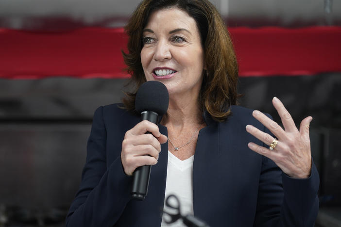 New York Lt. Gov. Kathy Hochul speaks at a ribbon-cutting ceremony in May in the Bronx borough of New York.