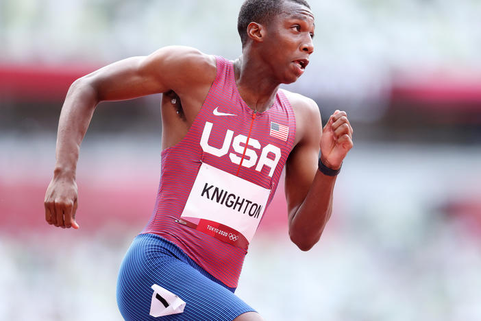 U.S. sprinter Erriyon Knighton wins his qualifying heat of the men's 200-meter earlier this week. He finished just off the podium in Wednesday's final.