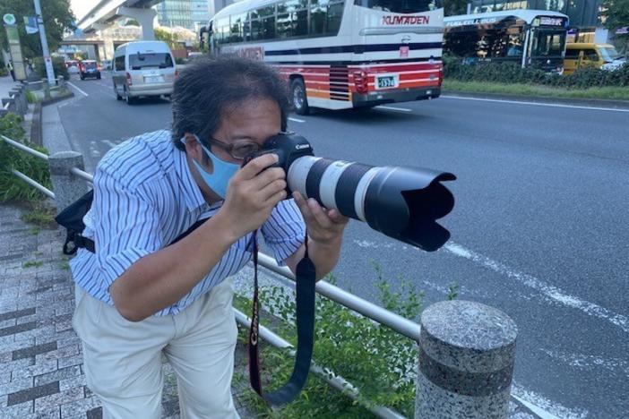 Ryotaro Mori says he's been bus spotting for 30 years, since he was 12 years old. When he's not working as a commercial photographer, he snaps the buses using a camera with a long zoom lens.