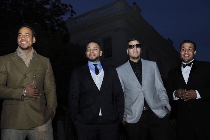 Aventura, from left: Romeo Santos, Henry Santos Jeter, Max Santos and Lenny Santos, photographed while attending the White House music series "Fiesta Latina" on October 13, 2009 in Washington D.C.