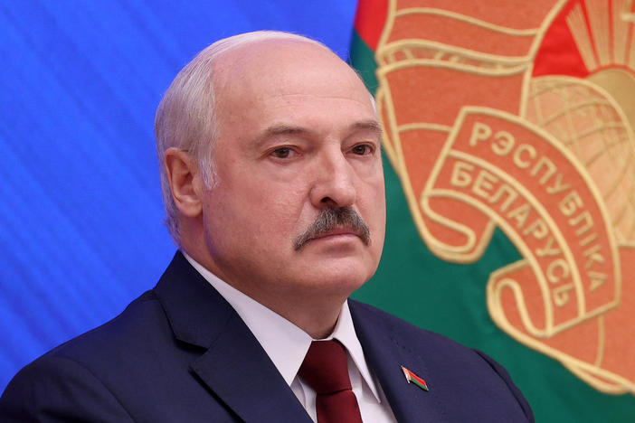 Belarusian President Alexander Lukashenko dismisses international criticism at a news conference Monday in Minsk. The U.S. and other countries announced new sanctions against Belarusian officials and Lukashenko's allies.