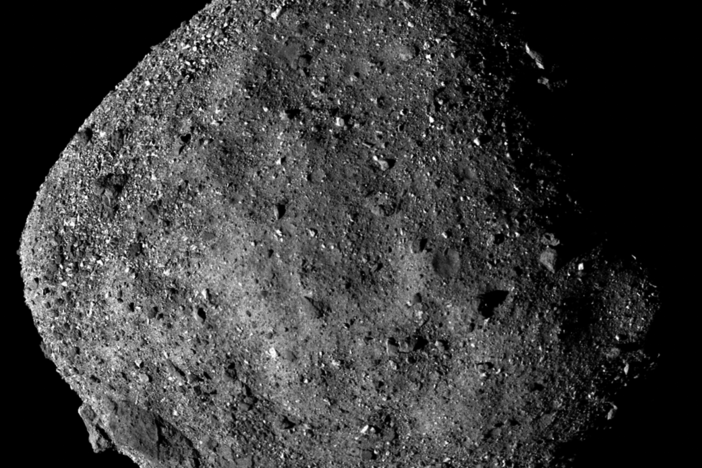 This image of Bennu, taken from a range of 15 miles, shows its unexpectedly rough and rocky surface.