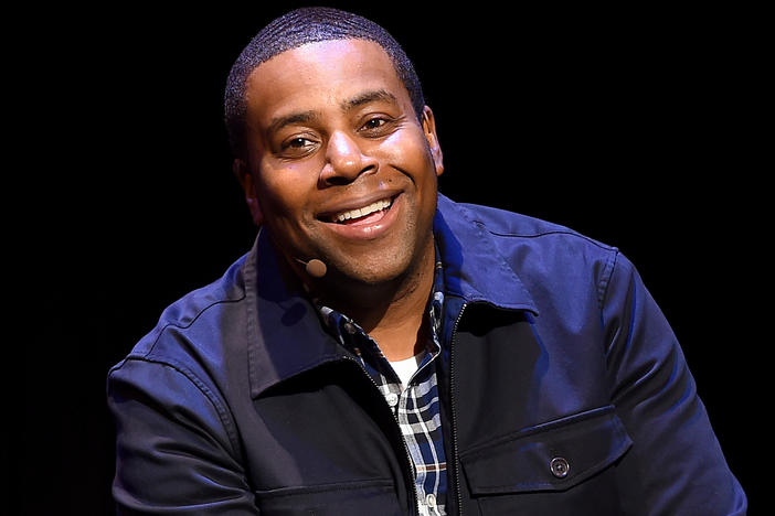 Kenan Thompson speaks on stage during the 2019 New Yorker Festival. He's currently nominated for two Emmy Awards, one for <em>Kenan</em>, and another for his comic performances on <em>SNL</em>.