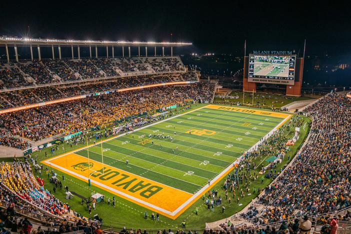 The Baylor Bears take on West Virginia Mountaineers at McLane Stadium on Oct. 31, 2019 in Waco, Texas. In a new report, the NCAA says the culture of sexual violence and a lack of accountability spanned the entire Baylor University campus — both inside athletics and out.