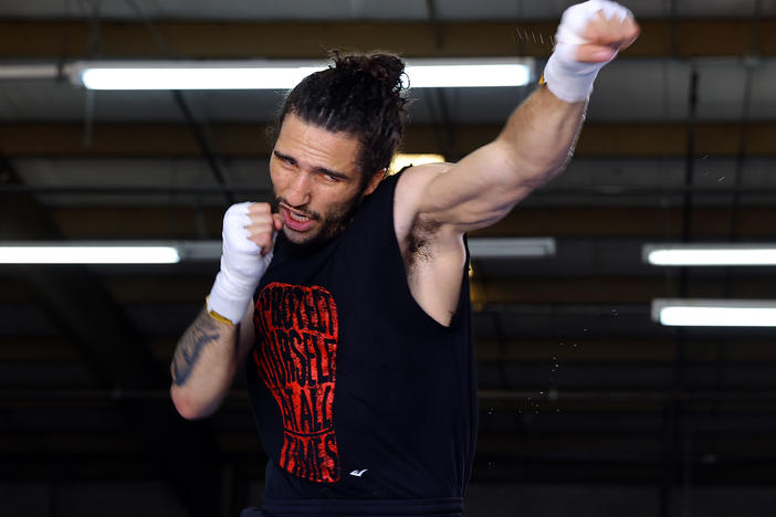 Middleweight prospect Nico Ali Walsh, grandson of "The Greatest," Muhammad Ali, trains in Las Vegas with head coach Sugar Hill Steward earlier this month, ahead of his pro debut in Oklahoma.