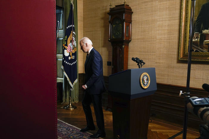 President Biden departs after speaking from the White House Treaty Room on April 14 to announce the withdrawal of U.S. troops from Afghanistan.