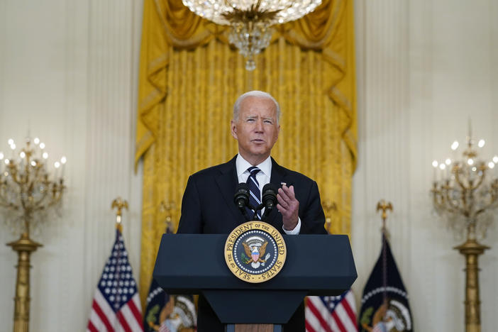 President Biden discusses the COVID-19 response and vaccination program Wednesday at the White House. Biden also spoke about Afghanistan in an interview Wednesday with ABC News.