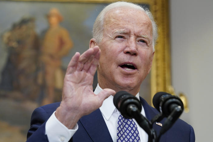 President Biden addresses the situation in Afghanistan from the White House's Roosevelt Room on Tuesday.