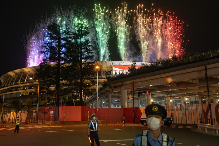 Fireworks are seen above the Olympic Stadium on August 24, 2021 in Tokyo, Japan, during the opening ceremony of the Tokyo 2020 Paralympic Games.