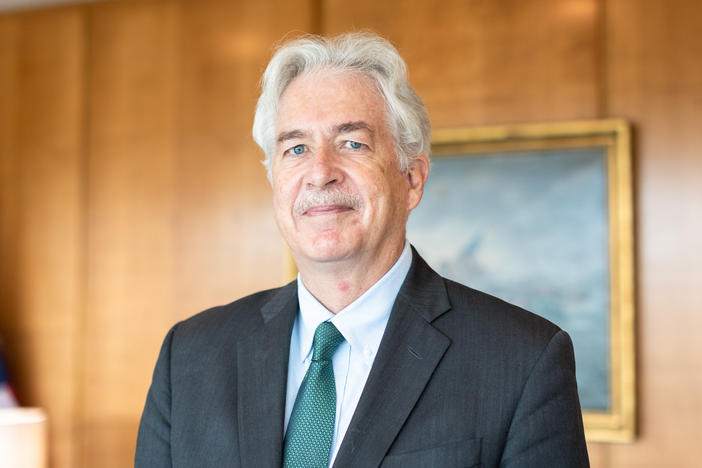 CIA Director William J. Burns, seen here in his office in Langley, Va., met Taliban leader Mullah Abdul Ghani Baradar in Kabul, Afghanistan, on Monday, according to a U.S. official.