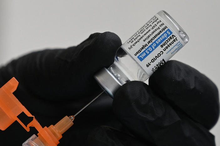 A nurse fills a syringe with Johnson & Johnson's COVID-19 vaccine at a clinic in Pasadena, Calif., on Thursday.