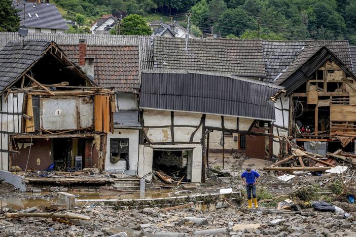 Destroyed houses are seen in Schuld, Germany, on July 15 after devastating floods hit the region.