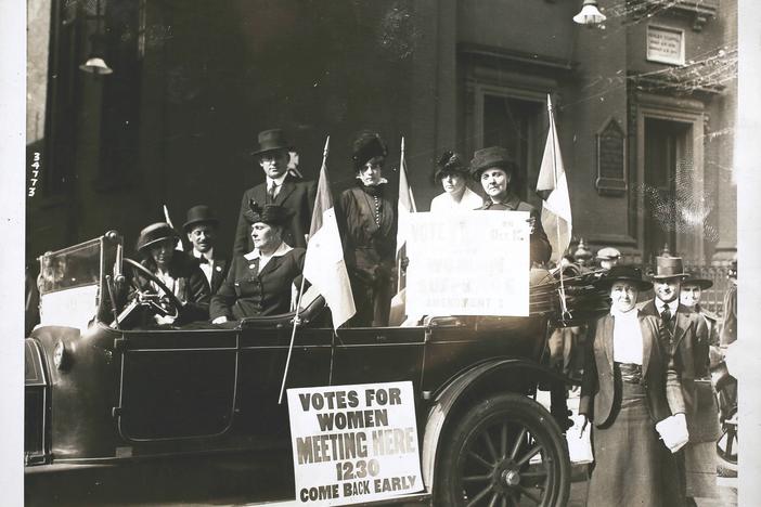 A photo taken on October 18, 1920, of suffragettes in Newark, New Jersey during the closing hours of the campaign for votes in support of the 19th Amendment.