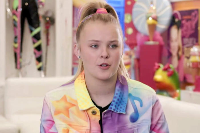 In this screengrab, JoJo Siwa speaks during Instagram and Facebook's Creator Week on June 8, in Los Angeles. Siwa will be dancing with a female pro on this season's <em>Dancing with the Stars</em>.