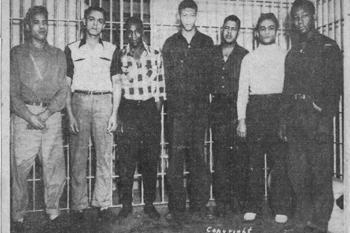 A nearly 70-year-old newspaper clipping about infamous "Martinsville Seven" rape case shows the seven Black men convicted of raping a white woman. They were executed in 1951 after exhausting their appeals.