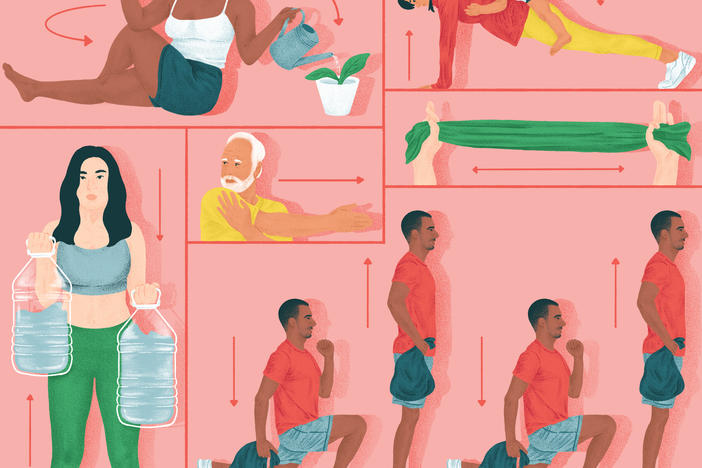 Add five-minute stints of fun and easy exercise to your day at home by working with what's around you, says trainer Molly McDonald.