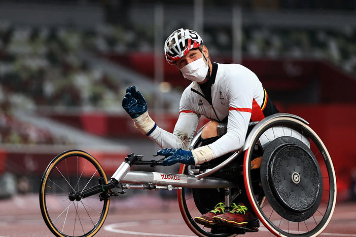 Peter Genyn of Team Belgium won gold in the Men's 100-meter T51 final on day 10 of the Tokyo 2020 Paralympic Games.