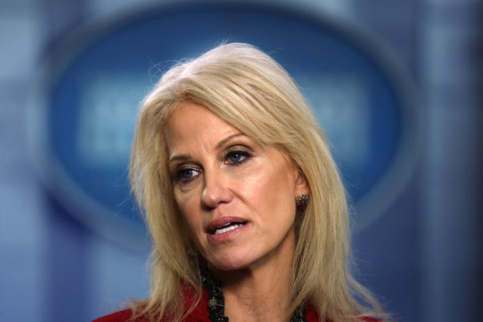 Former White House senior counselor Kellyanne Conway, here in January 2020, is one of several former Trump administration officials who have been asked to resign from their positions on the boards of military academies.