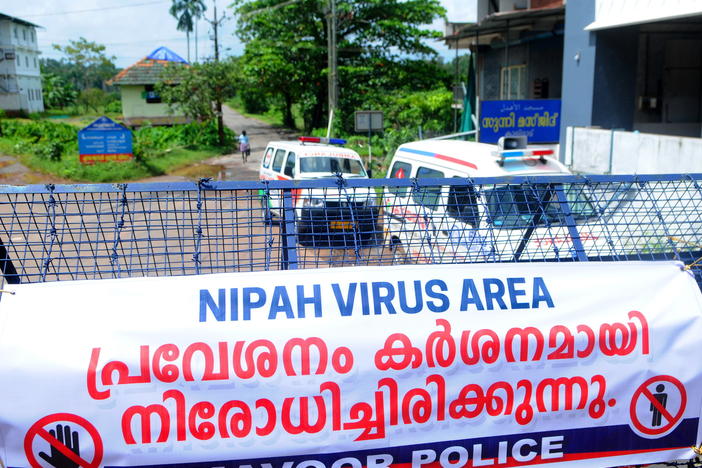 A road blockade set up during the Nipah virus outbreak in India this month.