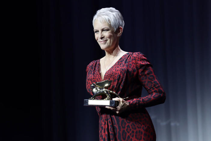 Jamie Lee Curtis is awarded with the Golden Lion for Lifetime Achievement Award Ceremony during the 78th Venice International Film Festival on Wednesday in Venice, Italy.