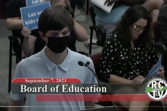 Tennessee high school student Grady Knox's speech in favor of masks in schools was interrupted when adults jeered and heckled his remarks.