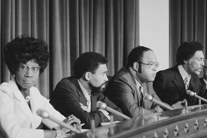 Former U.S. Rep. Bill Clay from Missouri (second from left) with members of the Congressional Black Caucus May 24, 1971 in Washington. D.C. Clay was elected in 1968 after Black state lawmakers joined with Republicans to create a congressional map that included a majority African American 1st District. Also pictured: former Reps. Shirley Chisholm, Charles Diggs, Ron Dellums and Augustus F. Hawkins.