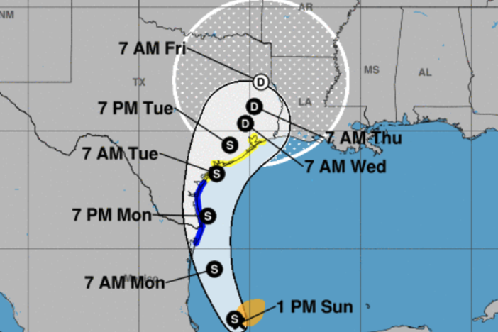 The projected path of Tropical Storm Nicholas.