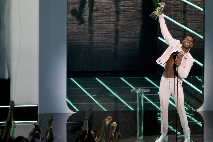Lil Nas X accepts best direction for "Montero (Call Me by Your Name)" onstage during the 2021 MTV Video Music Awards on Sunday in New York City.