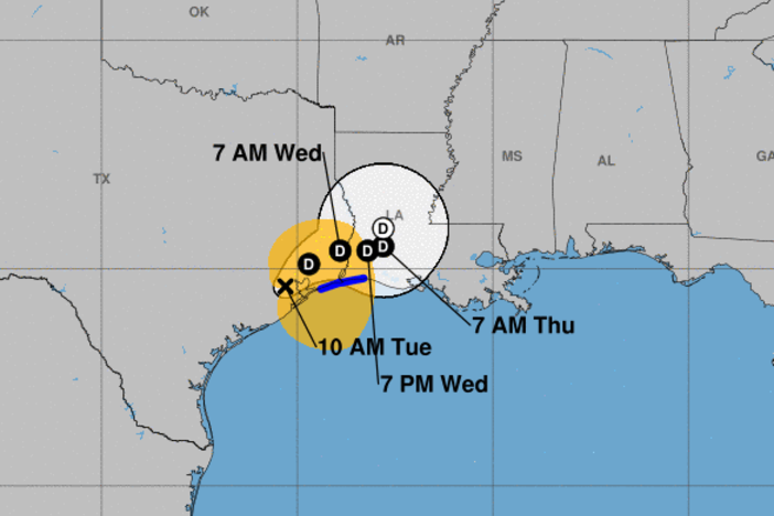 Nicholas will slow to a crawl as it passes over Louisiana from Texas, the National Hurricane Center says.