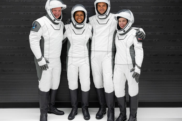 In a first, the SpaceX mission set to launch Wednesday night will carry four civilians: Chris Sembroski (from left), Sian Proctor, Jared Isaacman and Hayley Arceneaux.