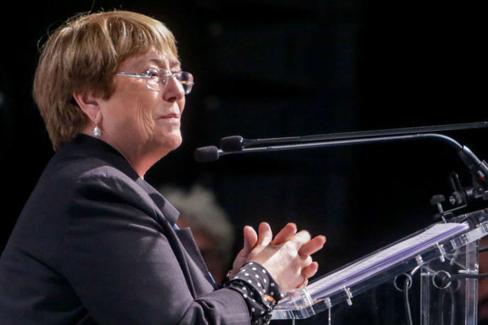The United Nations High Commissioner for Human Rights  Michelle Bachelet speaks at a climate event in Madrid in 2019. A recent report of hers warns of the threats that AI can pose to human rights.