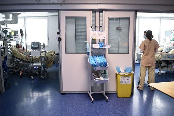Medical staff tend to COVID-19 patients at the Georges Pompidou European Hospital in Paris in April.