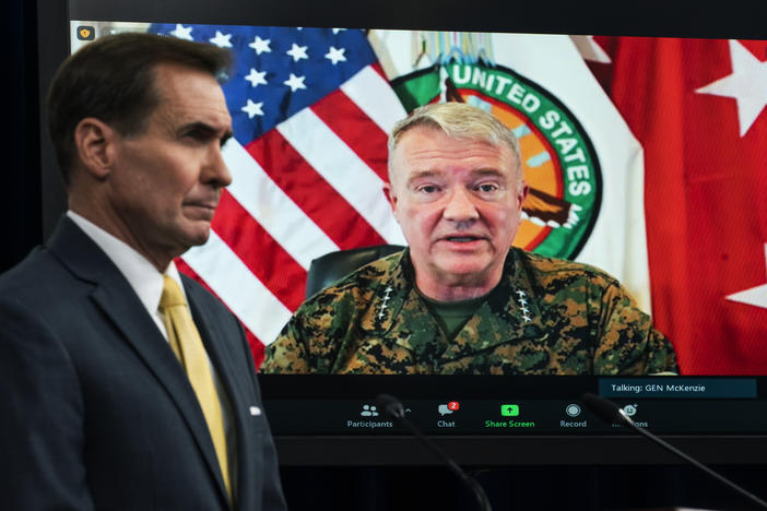 The Pentagon has retreated from its defense of a drone strike that killed multiple civilians in Afghanistan last month. Gen. Frank McKenzie, who's shown here on screen in August as he speaks from MacDill Air Force Base, in Tampa, Fla., head of U.S. Central Command, called the strike a "tragic mistake."