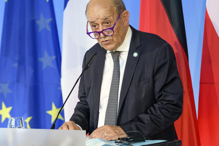 French Foreign Minister Jean-Yves Le Drian is seen on Sept. 10. France said Friday it was recalling its ambassadors to the U.S. and Australia after Australia scrapped a big French conventional submarine purchase in favor of nuclear subs built with U.S. technology.