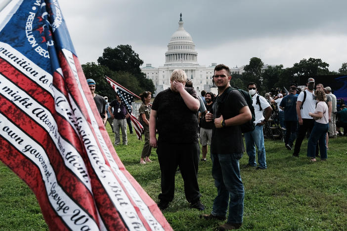 Supporters of those suspected of taking part in the Jan. 6 attack on the U.S. Capitol attend the Justice for J6 rally near the U.S. Capitol on Saturday.