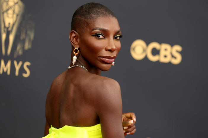 Michaela Coel, winner of Outstanding Writing For A Limited Or Anthology Series Or Movie, on the red carpet
