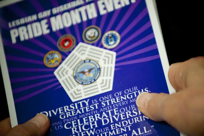 A pamphlet from a Pride Month event at the Pentagon in 2015. Monday marked the 10th anniversary of the repeal of the "don't ask, don't tell" policy in the U.S. military.