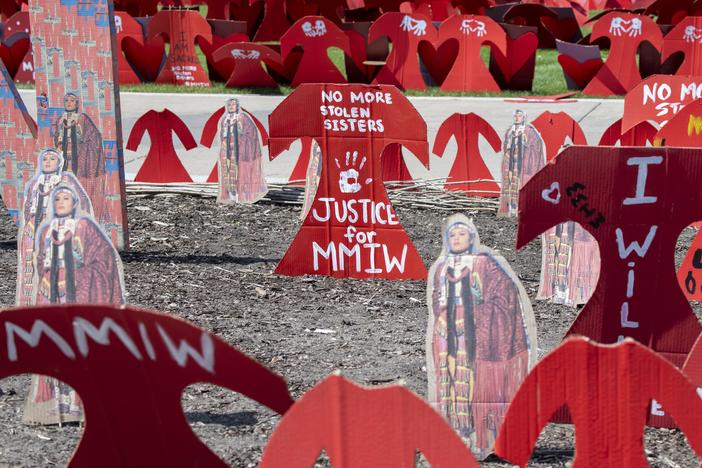 A memorial to missing and murdered Indigenous women is set up in St. Paul, Minn.