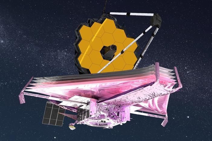 An artist's conception of the James Webb Space Telescope after it has unfolded in space.