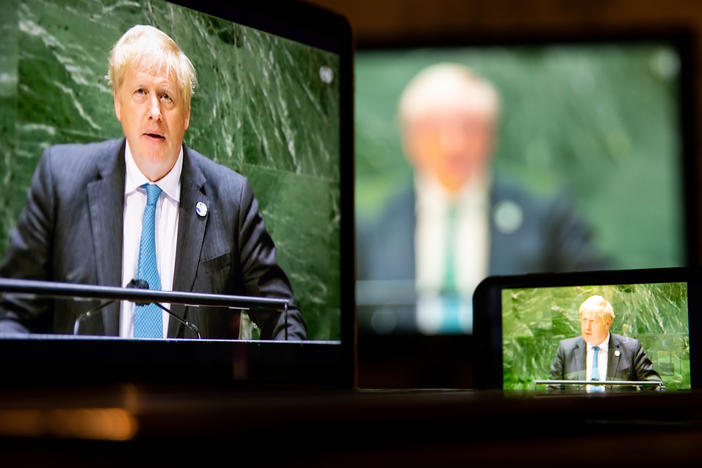 U.K. Prime Minister Boris Johnson addresses the U.N. General Assembly in New York on Wednesday.