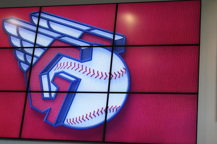 The new Cleveland MLB logo is displayed on July 23 in Cleveland. Known as the Indians since 1915,the team will be called Guardians starting next season.