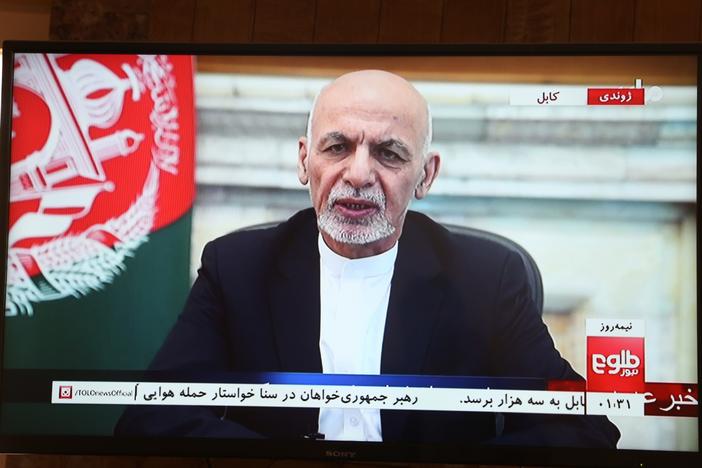 Ashraf Ghani speaks in a televised address on Aug. 14, a day before Afghanistan's capital, Kabul, fell to the Taliban.